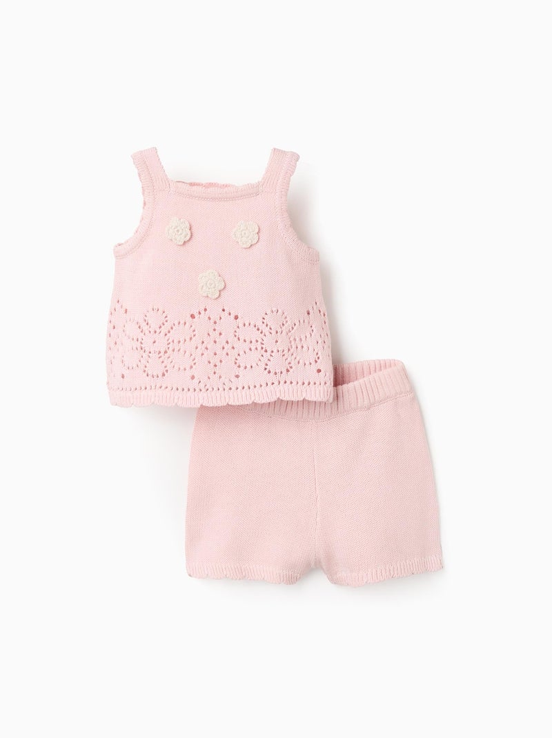 Ensemble en Maille avec Fleurs au Crochet Rose - Kiabi