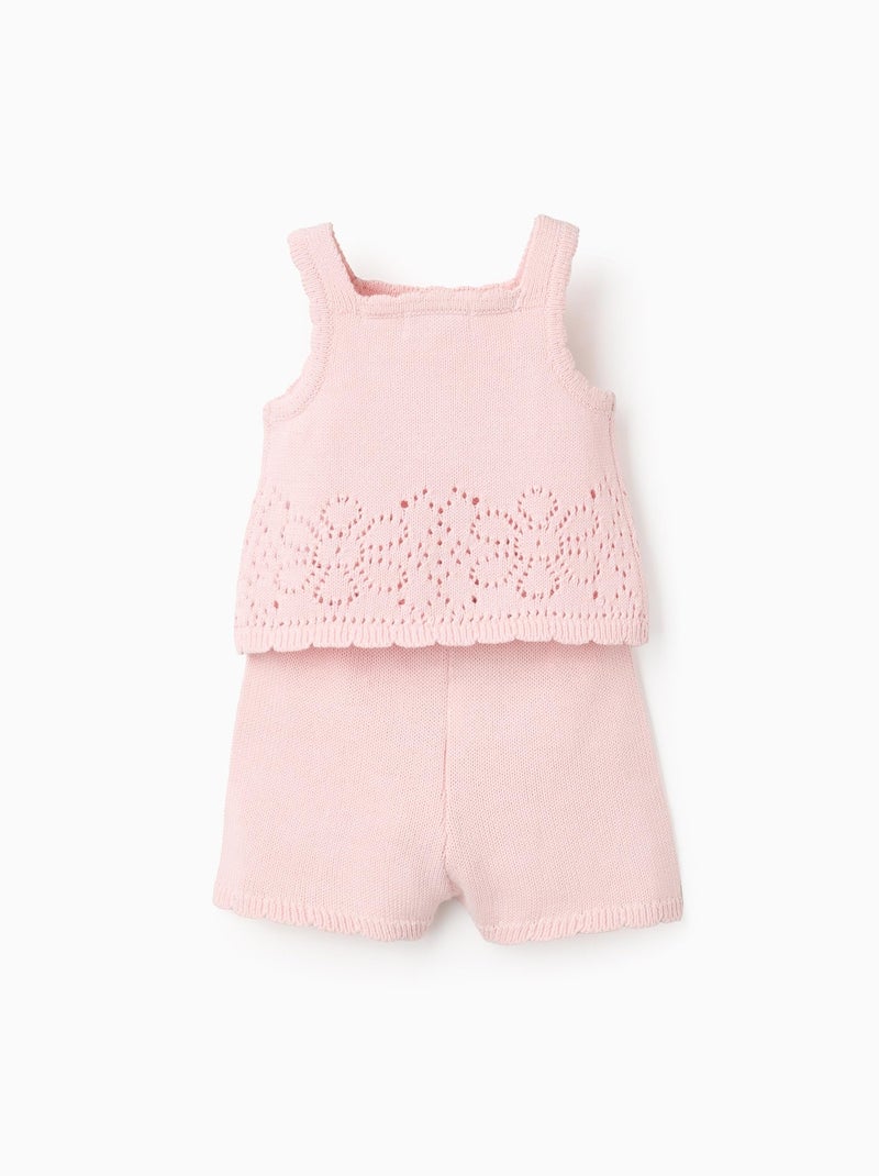 Ensemble en Maille avec Fleurs au Crochet Rose - Kiabi