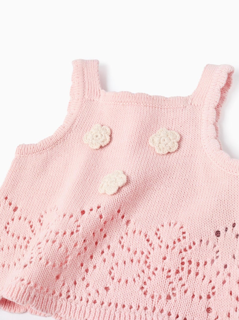 Ensemble en Maille avec Fleurs au Crochet Rose - Kiabi