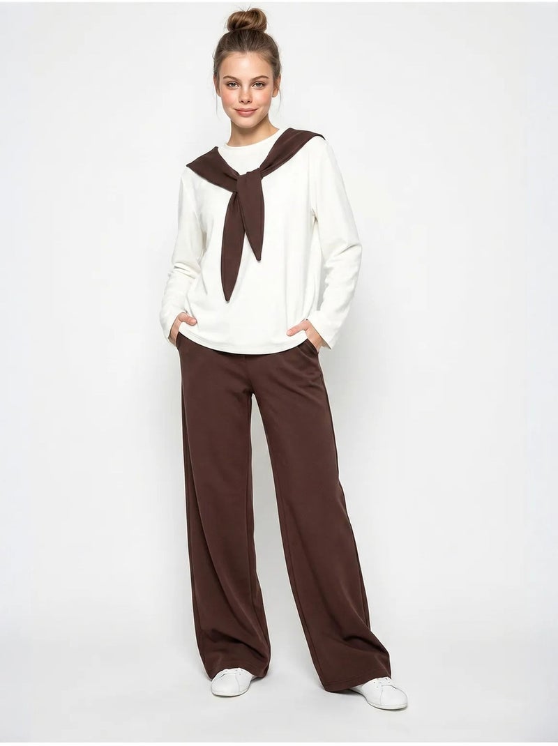 Ensemble en maille deux pièces avec pantalon large lucci Marron - Kiabi