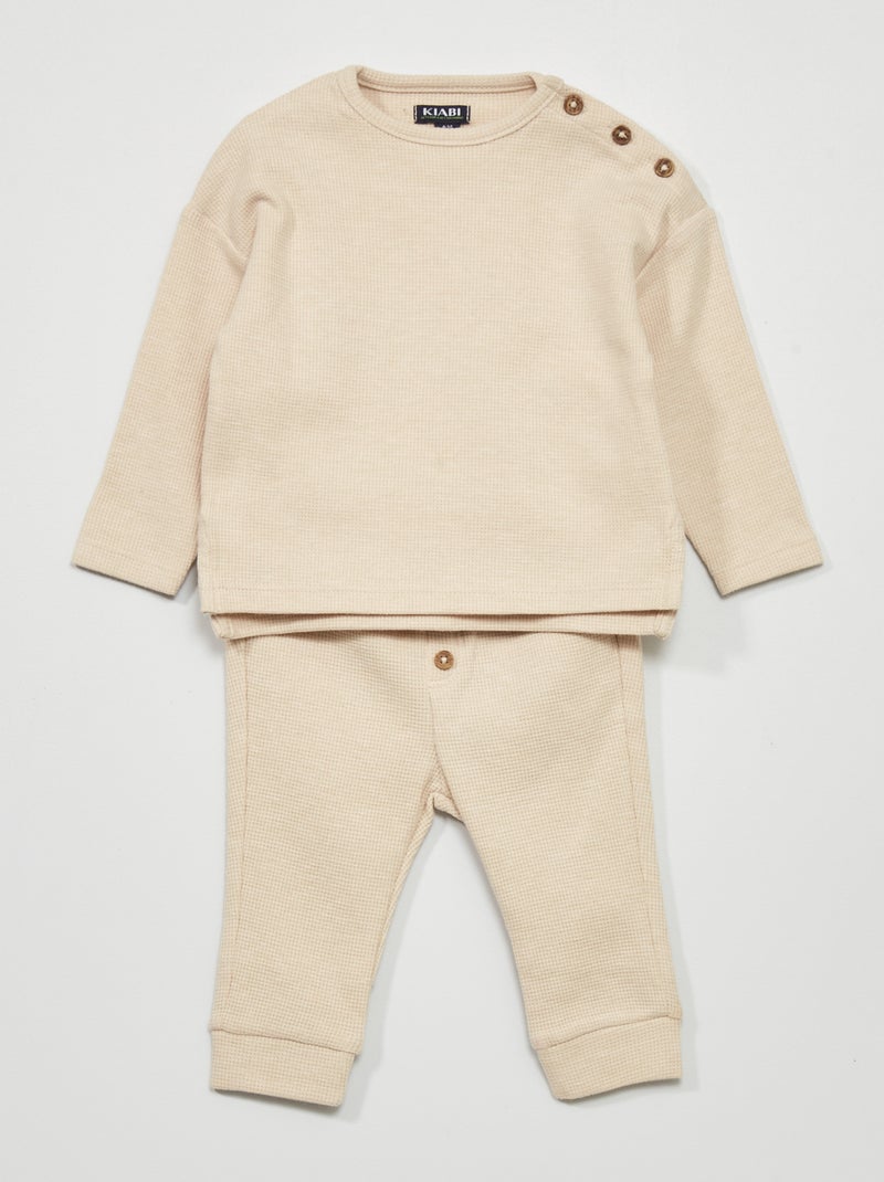 Ensemble en maille gaufrée - 2 pièces Beige - Kiabi