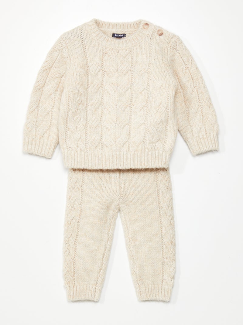 Ensemble en maille torsade pull + pantalon - 2 pièces Ecru - Kiabi