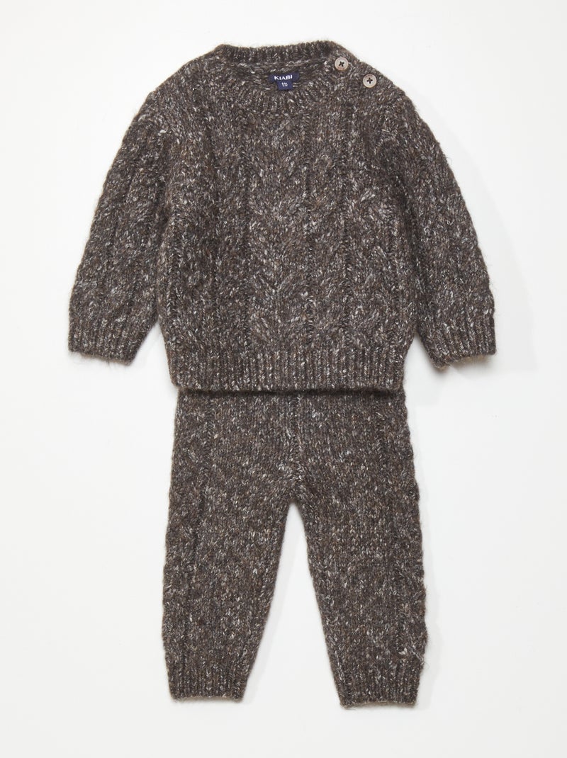 Ensemble en maille torsade pull + pantalon - 2 pièces Gris - Kiabi