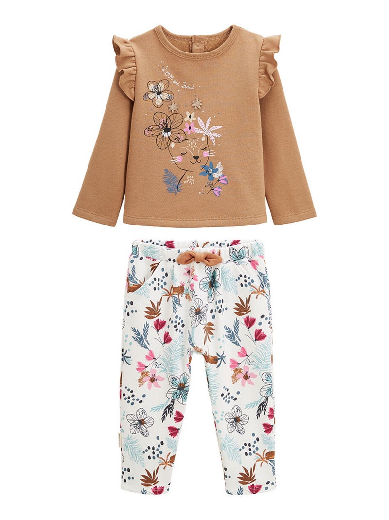 Ensemble en molleton sweat et pantalon bébé fille Love Nature Moutarde - Kiabi