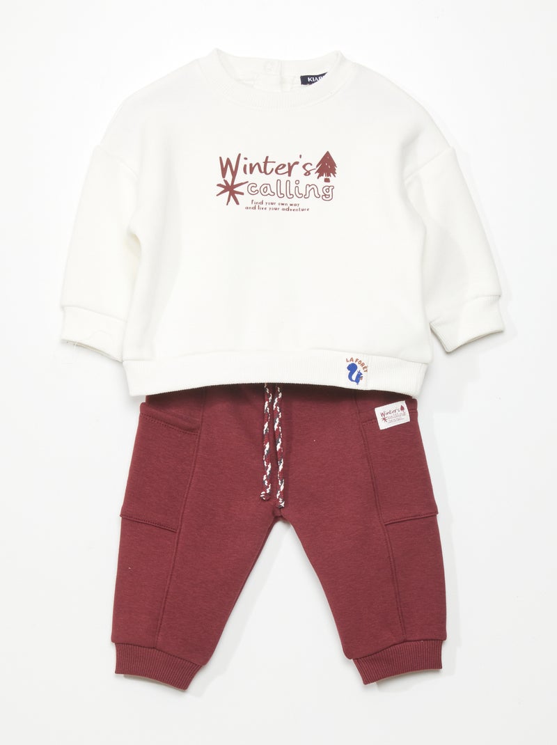 Ensemble en molleton sweat + jogging - 2 pièces Blanc/rouge - Kiabi