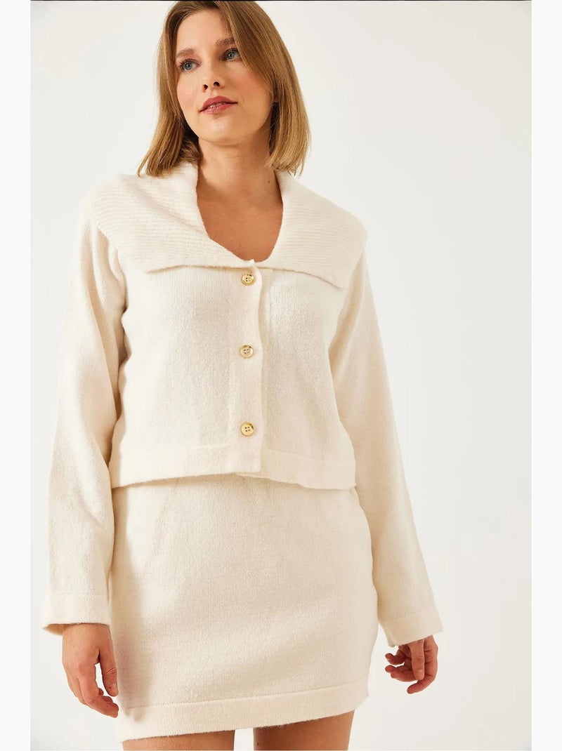 Ensemble en tricot à jupe à trois boutons lucci Blanc cassé - Kiabi
