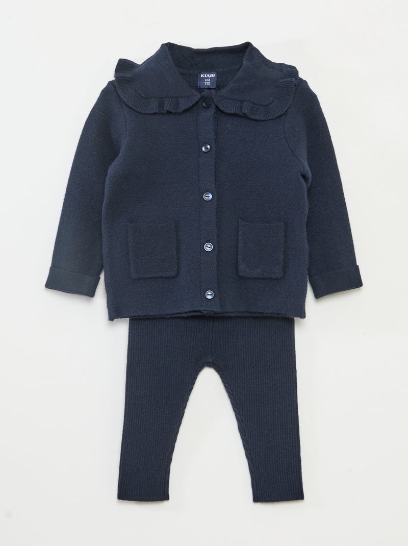 Ensemble en tricot gilet + legging Bleu - Kiabi