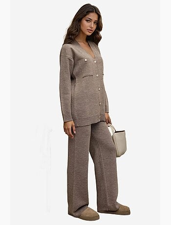 Ensemble en tricot taille haute à jambes larges et cardigan à col en v hiccup