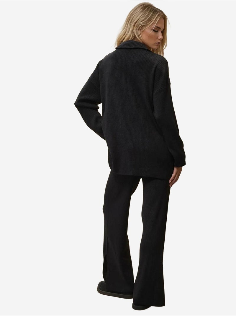 Ensemble en tricot taille haute avec col zippé Noir - Kiabi