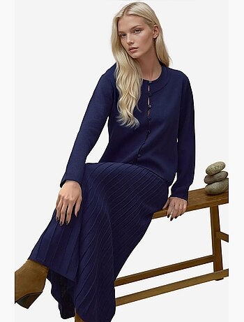 Ensemble en tricot texturé avec cardigan à col ras du cou et jupe évasée hiccup