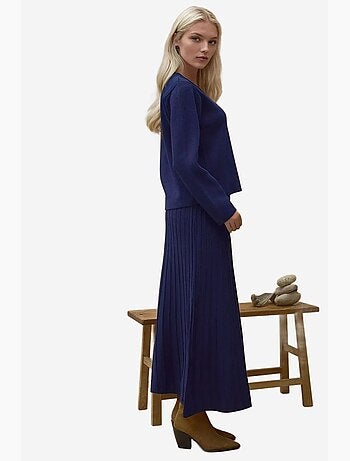 Ensemble en tricot texturé avec cardigan à col ras du cou et jupe évasée hiccup