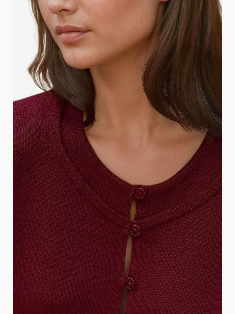 Ensemble en tricot texturé avec cardigan à col ras du cou et jupe évasée hiccup Rouge bordeaux - Kiabi