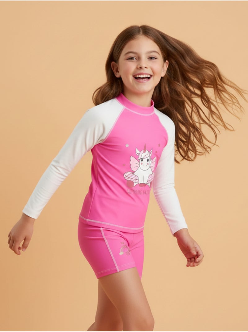 Ensemble enfant Anti-UV fille : Licorne Blanc Rose Blanc - Kiabi