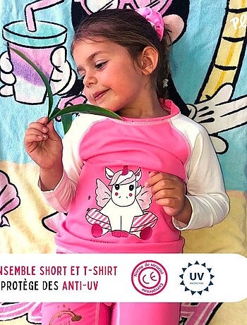 Ensemble enfant Anti-UV fille : Licorne Rose