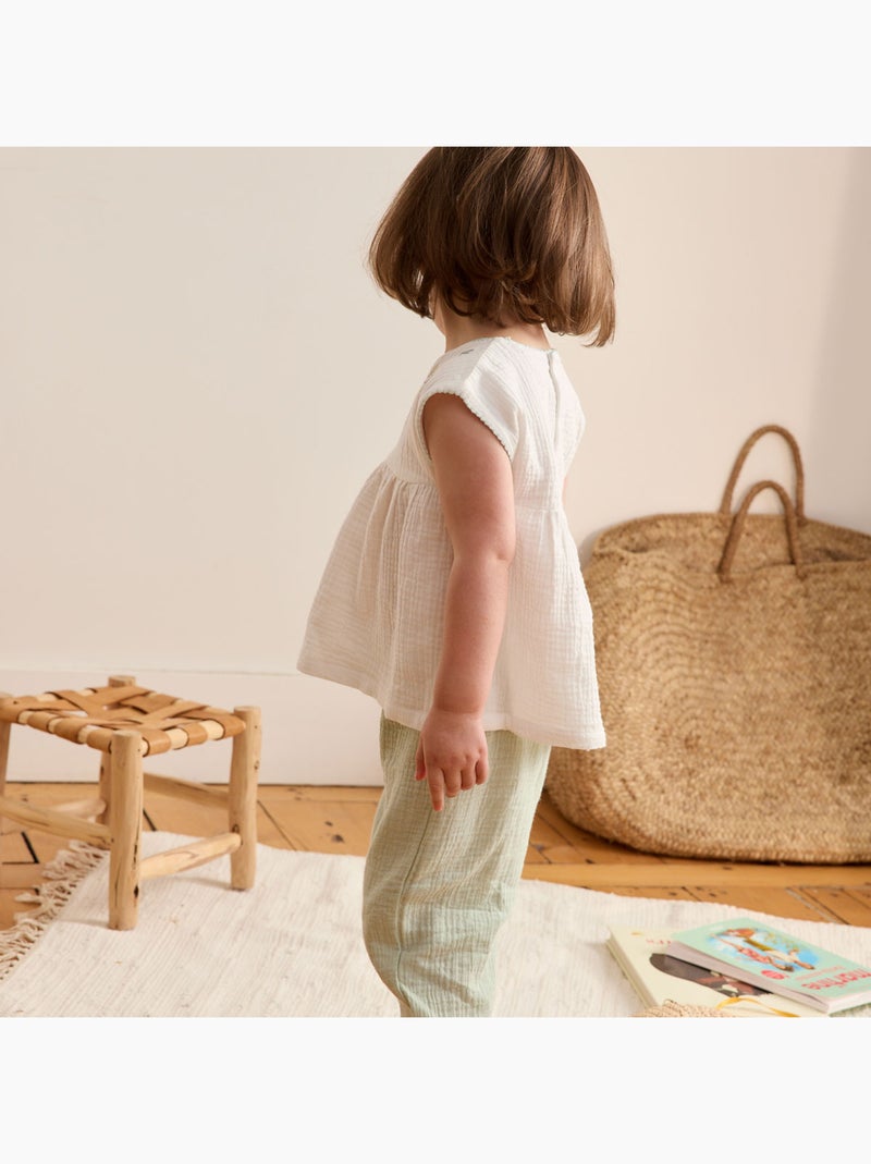 Ensemble enfant blouse et pantalon en gaze de coton Arya Vert - Kiabi