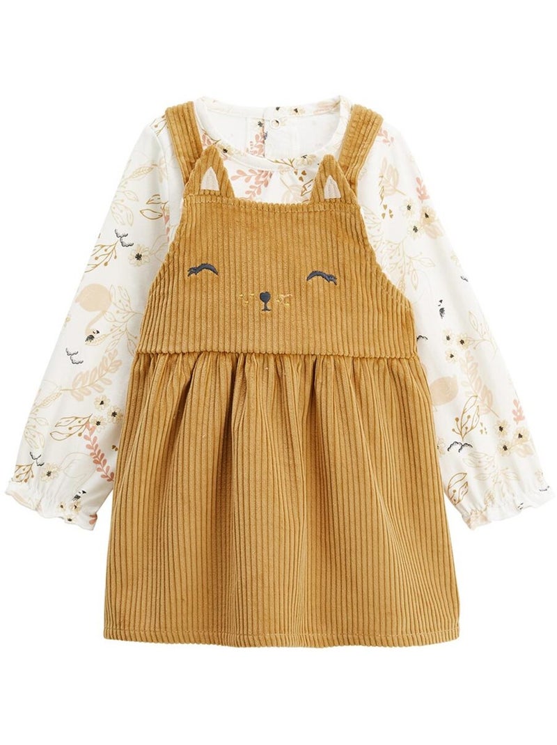 Ensemble enfant robe en velours côtelé et t-shirt Swan Moutarde