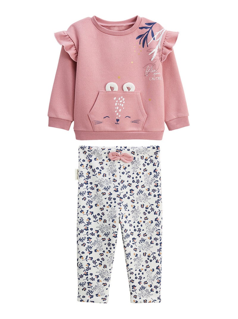 Ensemble enfant sweat et legging en molleton Céleste Rose - Kiabi
