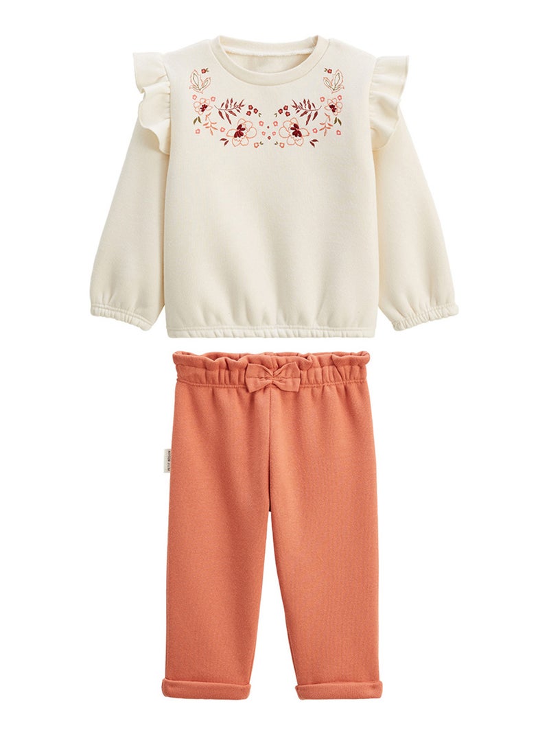 Ensemble enfant sweat et pantalon en molleton Manouk Orange corail - Kiabi