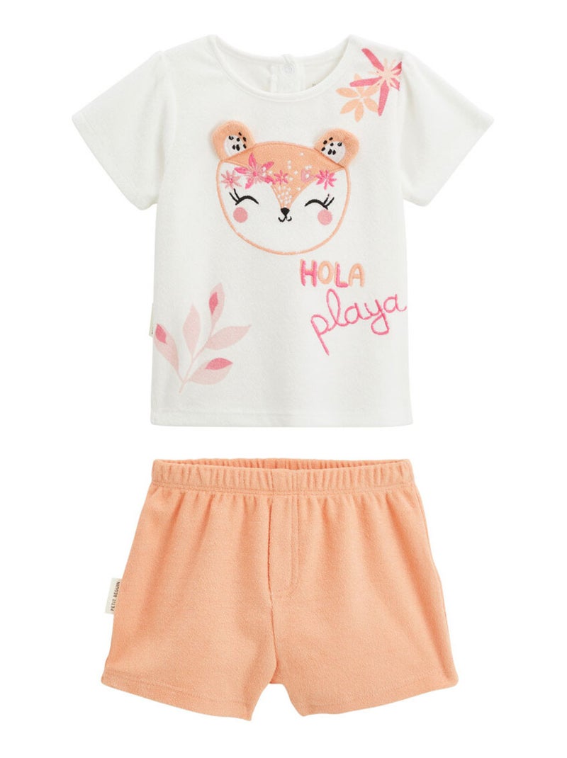 Ensemble enfant t-shirt et short en éponge Bahamas Orange corail - Kiabi