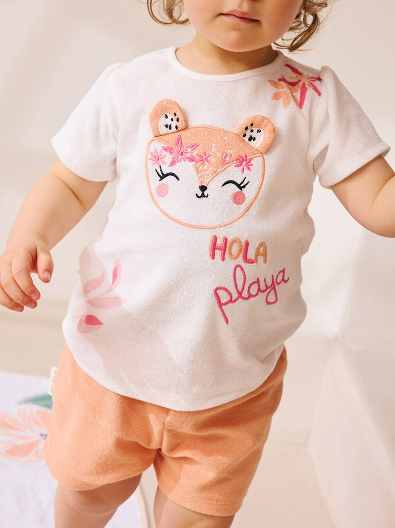 Ensemble enfant t-shirt et short en éponge Bahamas Orange corail - Kiabi