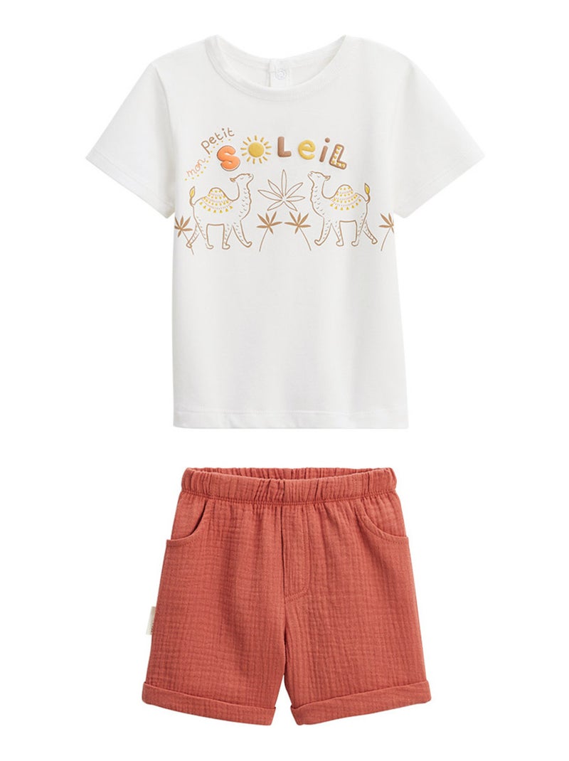 Ensemble enfant t-shirt et short en gaze de coton Liwa Ecru - Kiabi