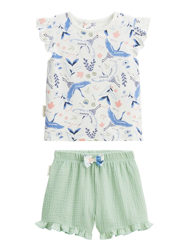 Ensemble enfant t-shirt et short en gaze de coton Tiana Ecru - Kiabi