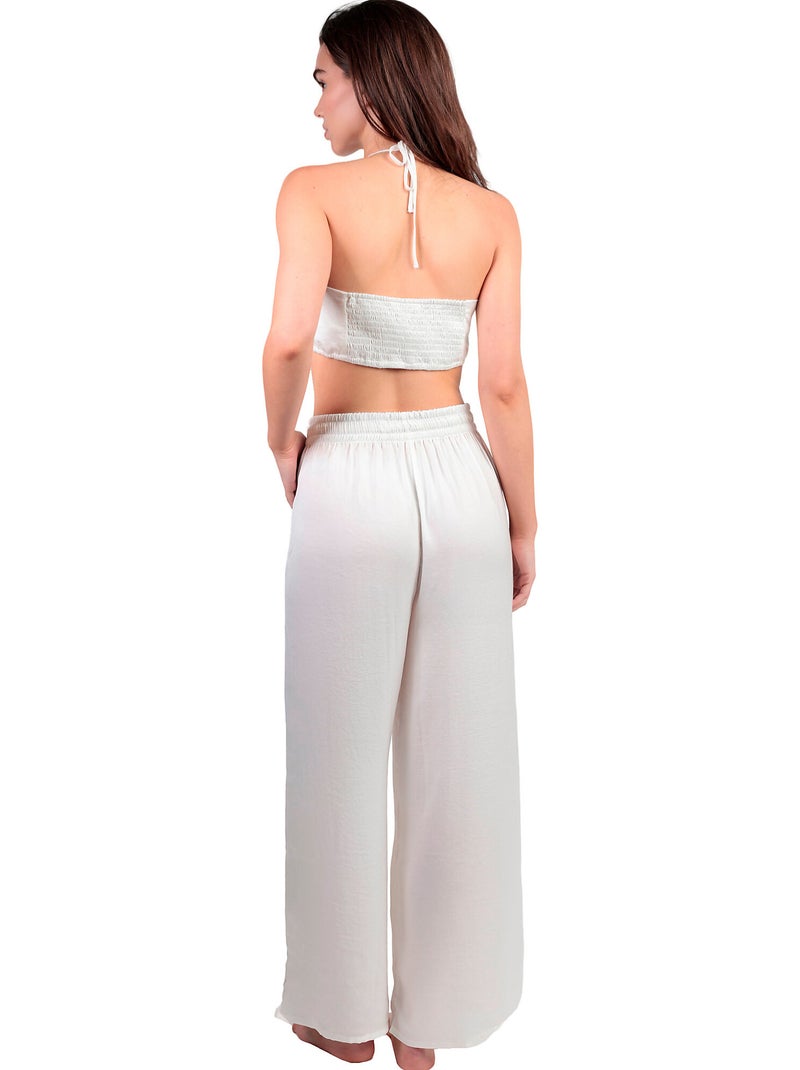 Ensemble estival satin top et pantalon Satinee Beach Blanc - Kiabi