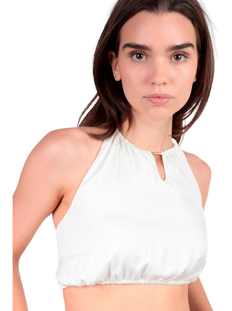 Ensemble estival satin top et pantalon Satinee Beach Blanc - Kiabi