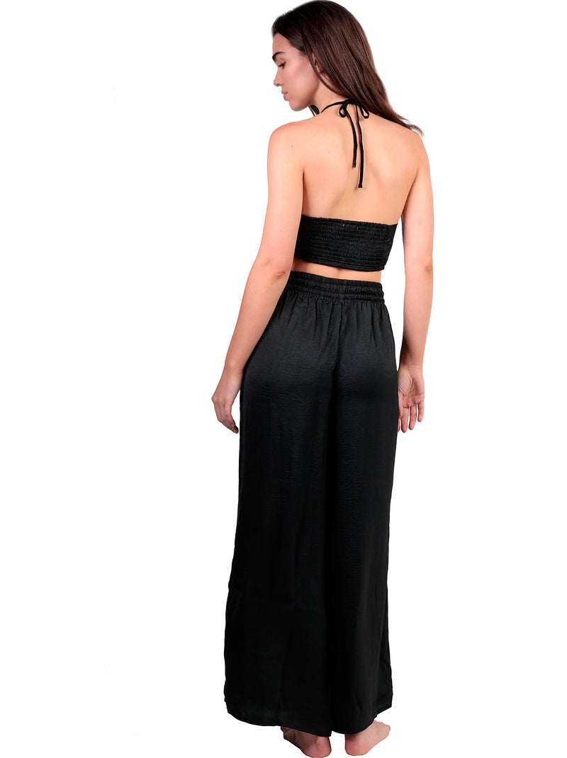 Ensemble estival satin top et pantalon Satinee Beach Noir - Kiabi