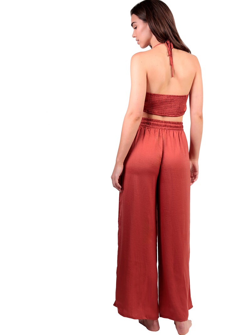 Ensemble estival satin top et pantalon Satinee Beach Orange - Kiabi