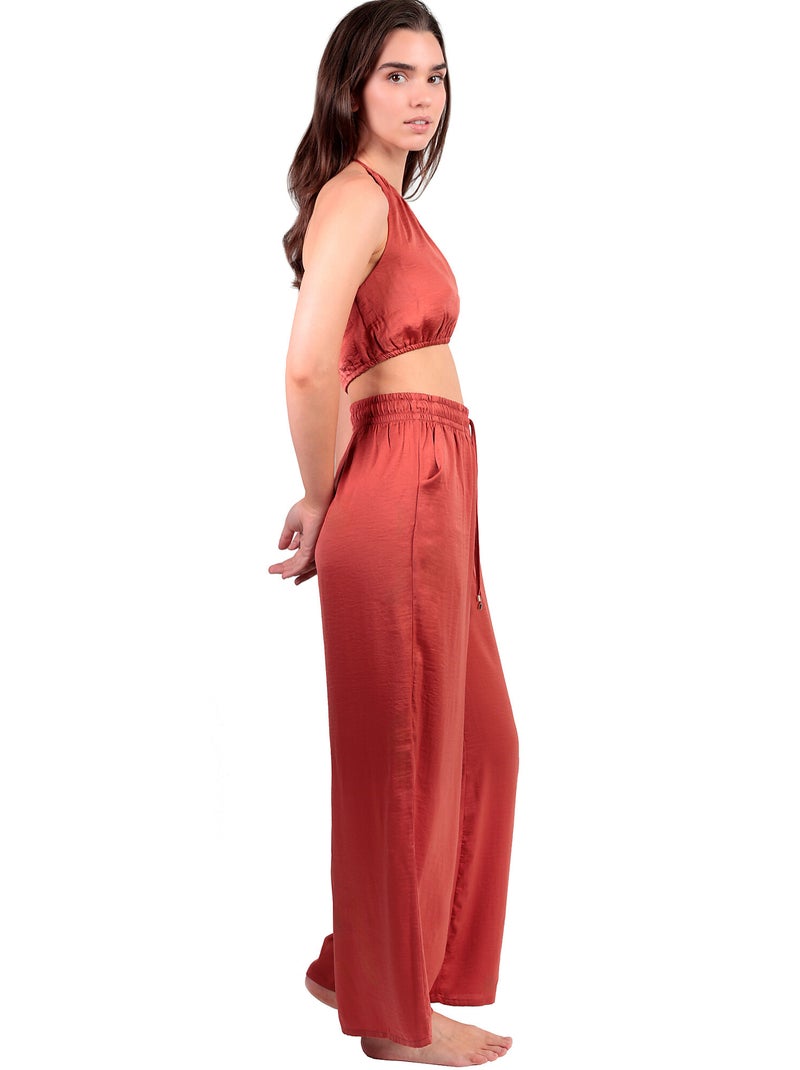 Ensemble estival satin top et pantalon Satinee Beach Orange - Kiabi