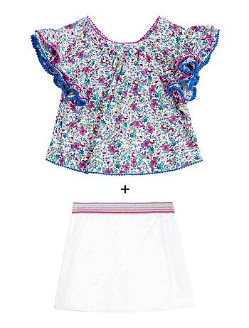 Ensemble Été Blouse Fleurie & Jupe Short - La Faute à Voltaire