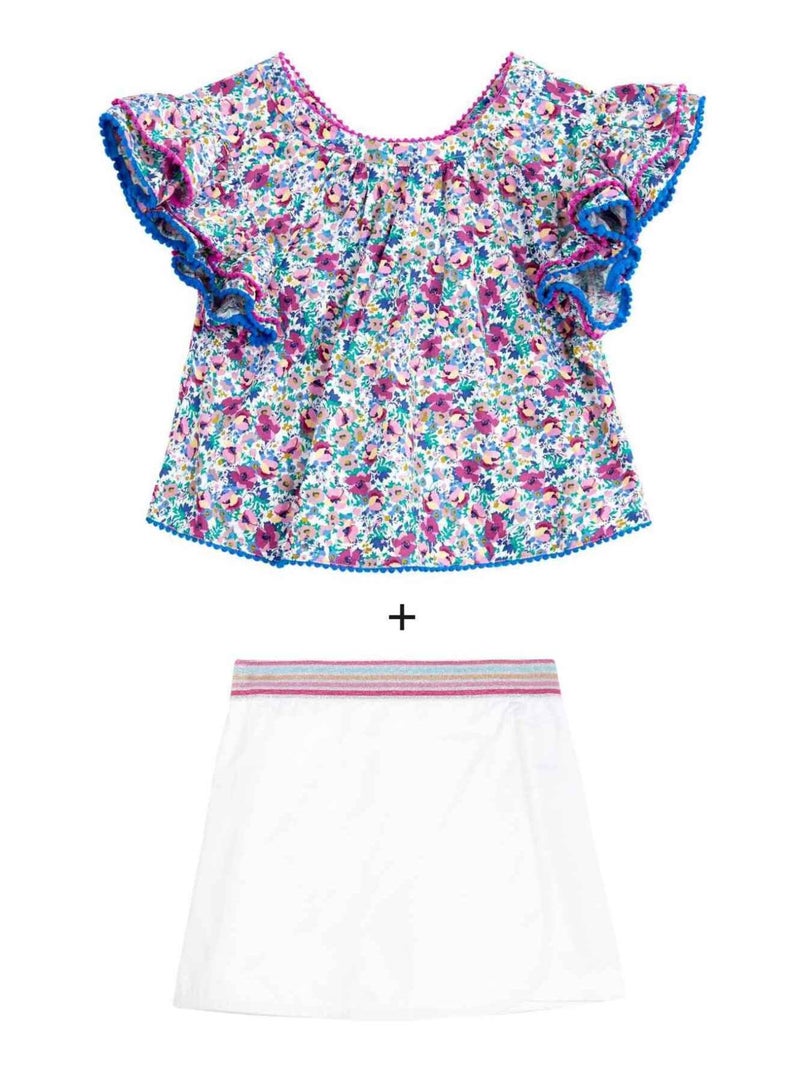 Ensemble Été   Blouse Fleurie  & Jupe Short  - La Faute à Voltaire Blanc Violet - Kiabi