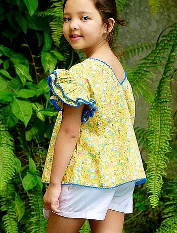 Ensemble Été Blouse Fleurie & Jupe Short White - La Faute à Voltaire