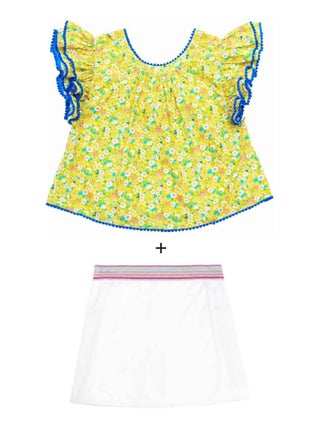 Ensemble Été   Blouse  Fleurie & Jupe Short White - La Faute à Voltaire
