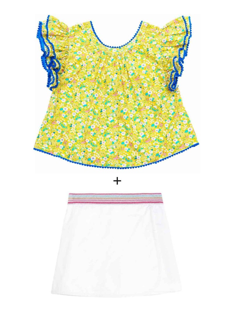 Ensemble Été   Blouse  Fleurie & Jupe Short White - La Faute à Voltaire Blanc Jaune - Kiabi