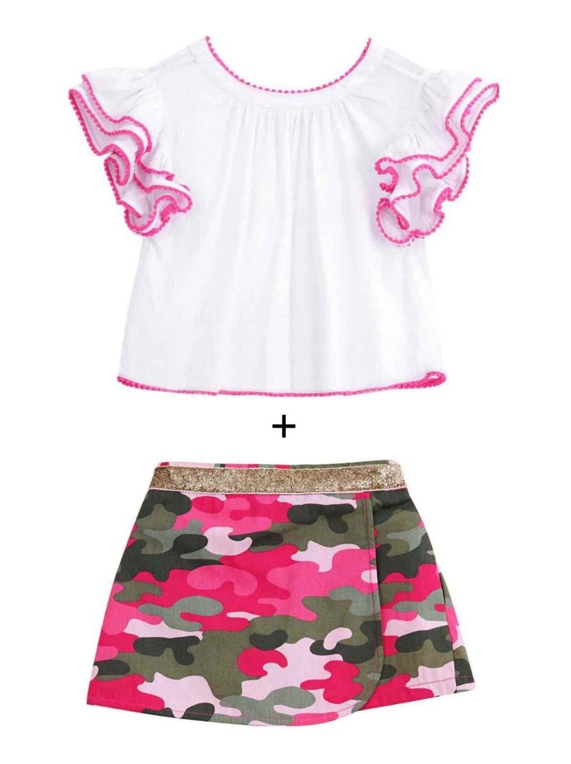 Ensemble Été   Blouse   & Jupe Short   - La Faute à Voltaire Blanc Rose - Kiabi