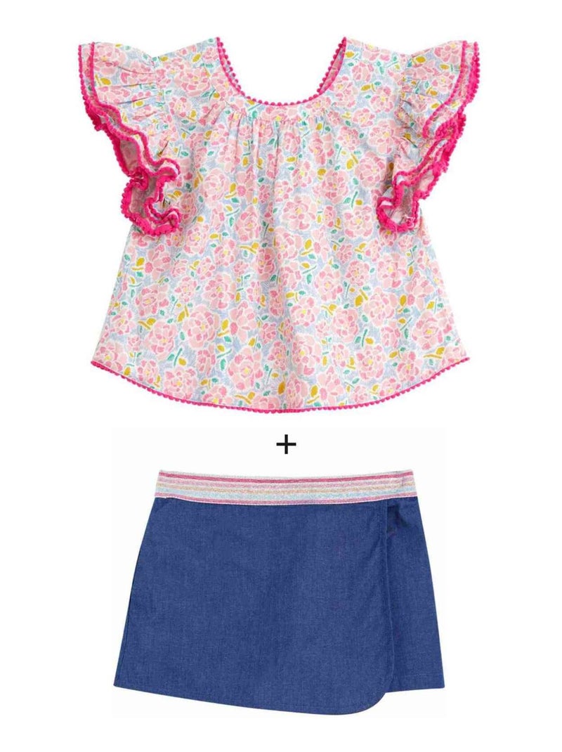 Ensemble Été   Blouse  & Jupe Short  - La Faute à Voltaire Blanc Rose - Kiabi