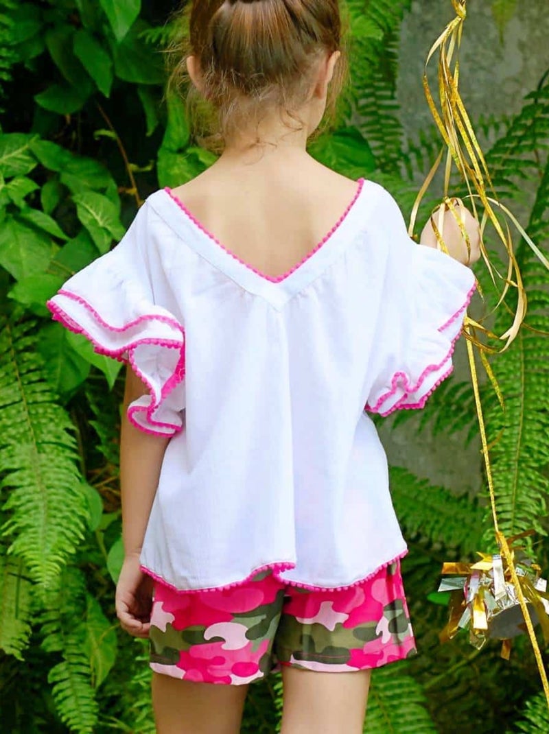 Ensemble Été   Blouse   & Jupe Short  et  - La Faute à Voltaire Blanc Rose - Kiabi