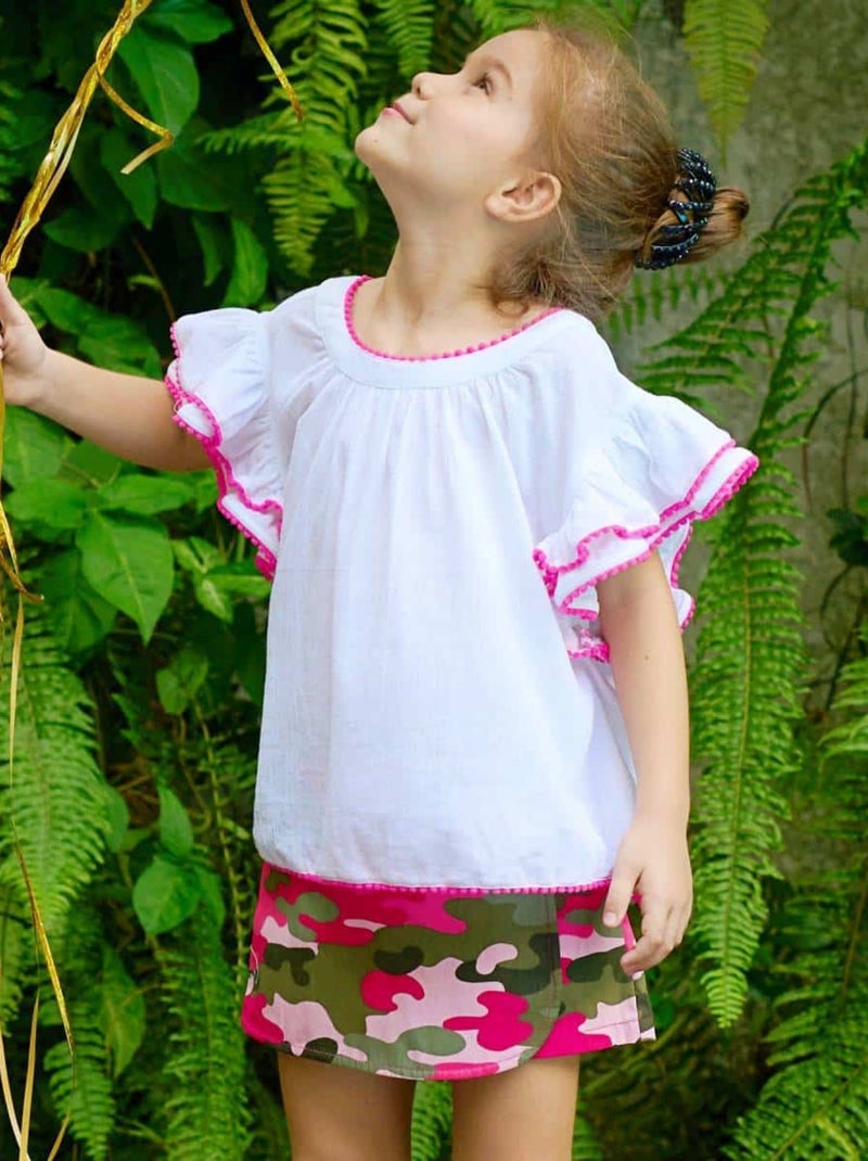 Ensemble Été   Blouse   & Jupe Short  et  - La Faute à Voltaire Blanc Rose - Kiabi