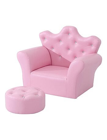 Ensemble fauteuil et pouf enfant design couronne de princesse rose