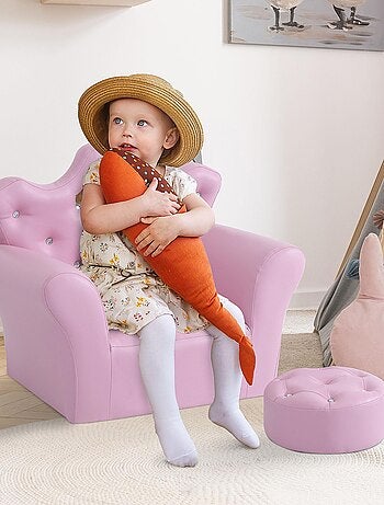 Ensemble fauteuil et pouf enfant design couronne de princesse rose