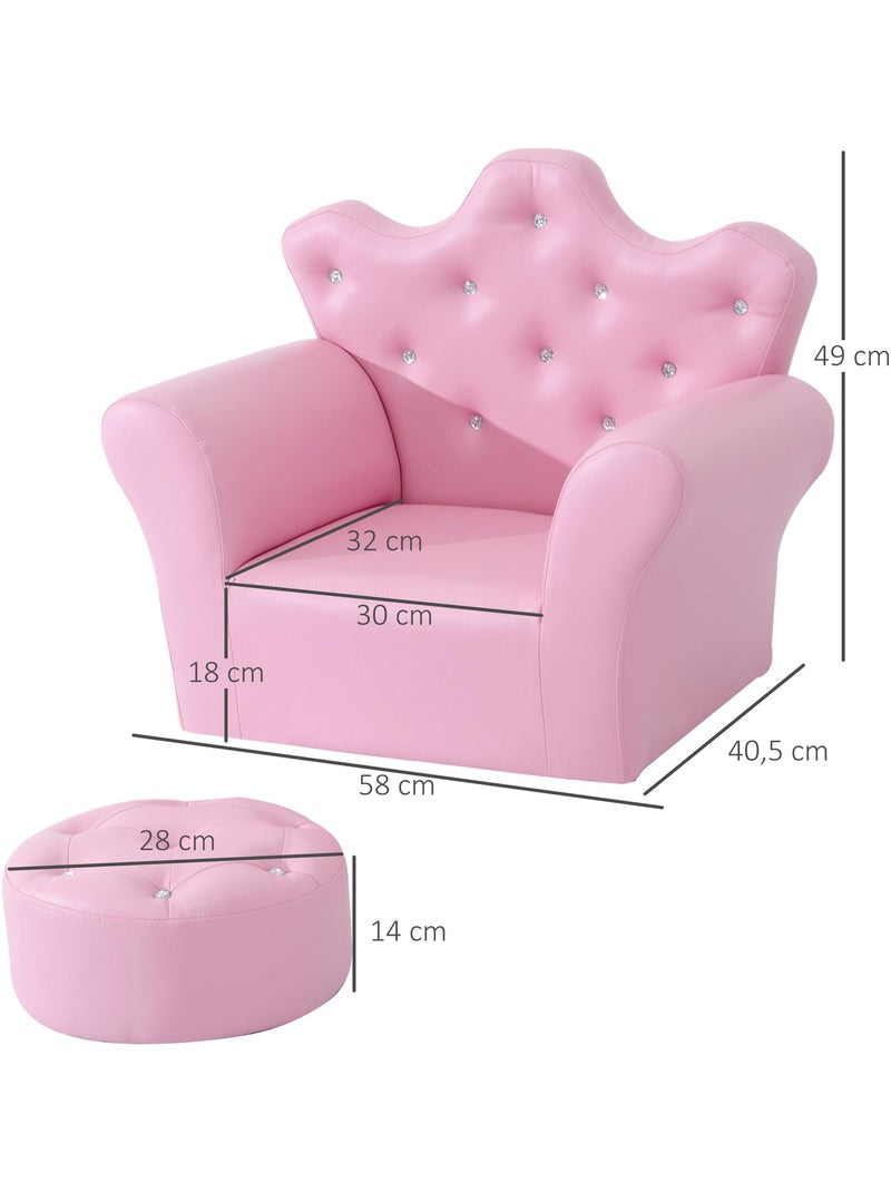 Ensemble fauteuil et pouf enfant design couronne de princesse rose Rose - Kiabi