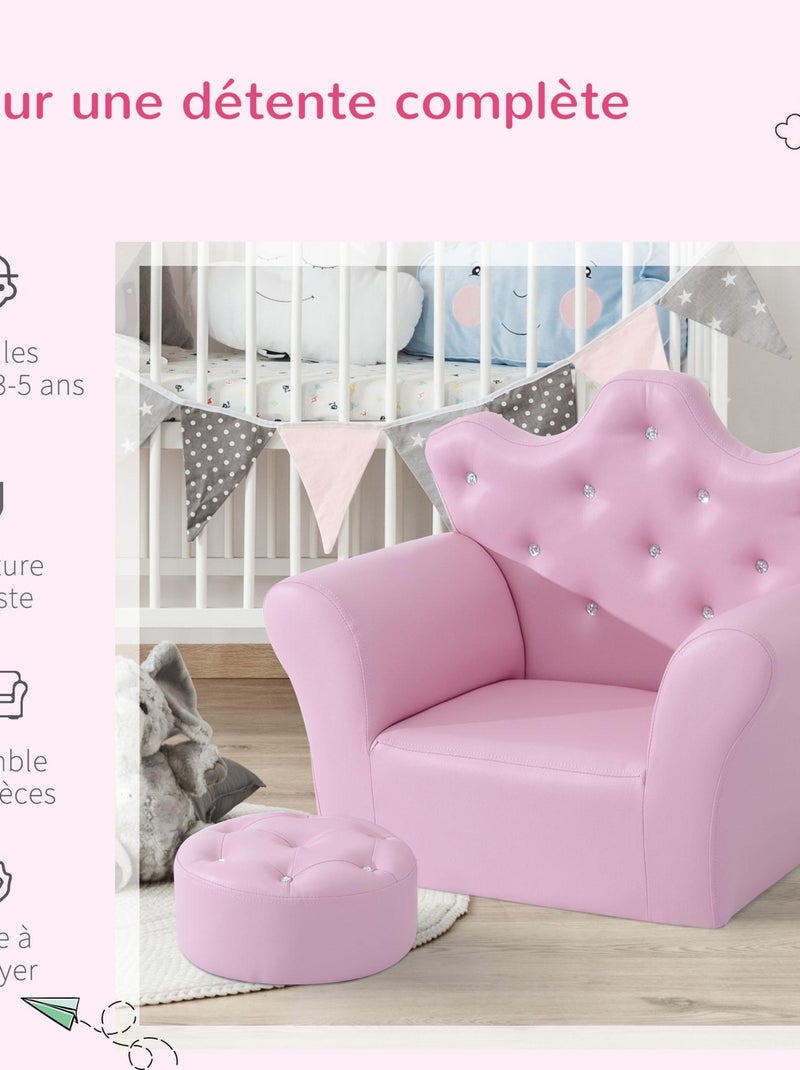 Ensemble fauteuil et pouf enfant design couronne de princesse rose Rose - Kiabi