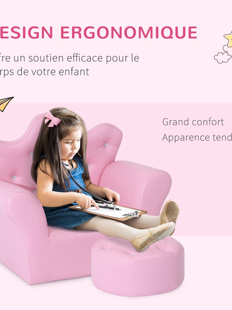 Ensemble fauteuil et pouf enfant design couronne de princesse rose Rose - Kiabi