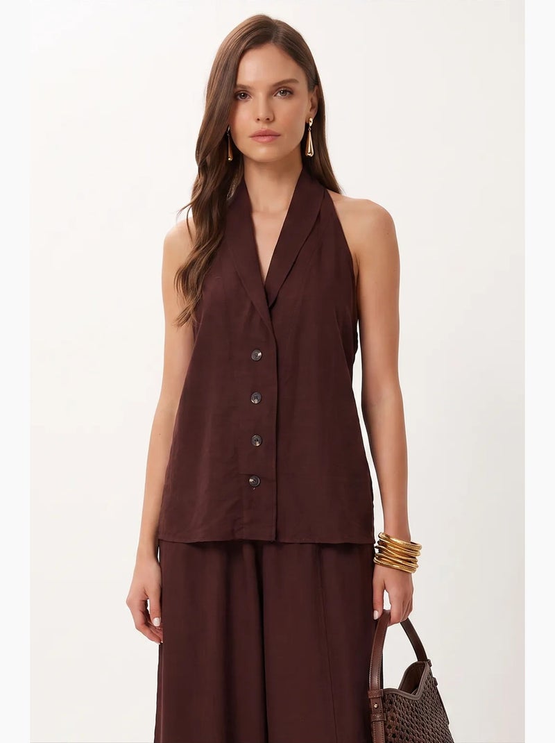 Ensemble femme deux pièces à col châle istanbul Marron - Kiabi