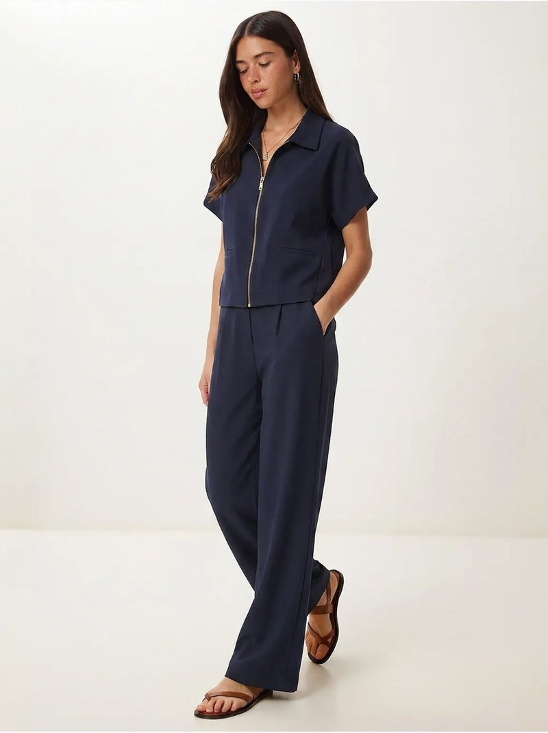 Ensemble femme gilet et pantalon large istanbul Bleu marine - Kiabi