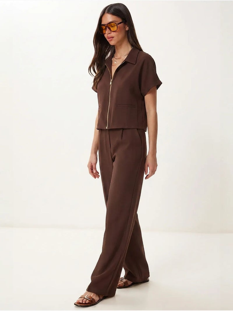 Ensemble femme gilet et pantalon large istanbul Marron - Kiabi