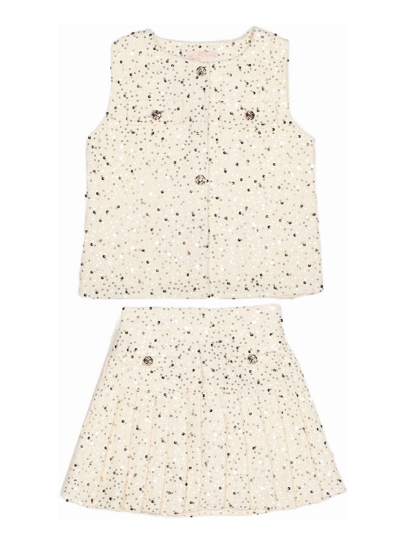 Ensemble fille chic ornée de paillettes Crème - Kiabi