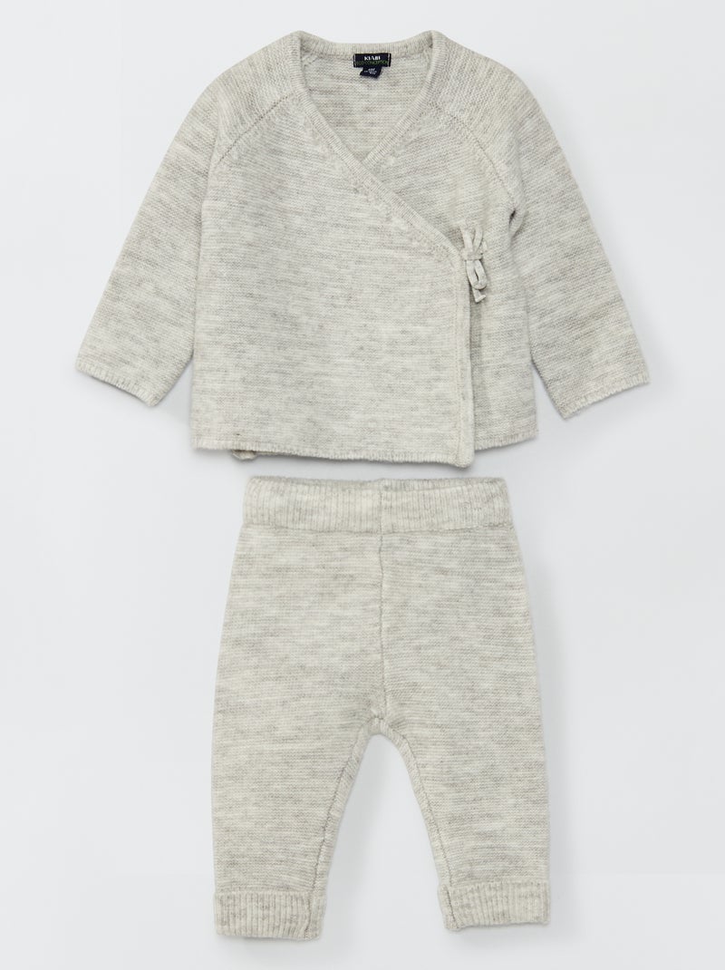Ensemble gilet cache-coeur + pantalon tricot Gris - Kiabi